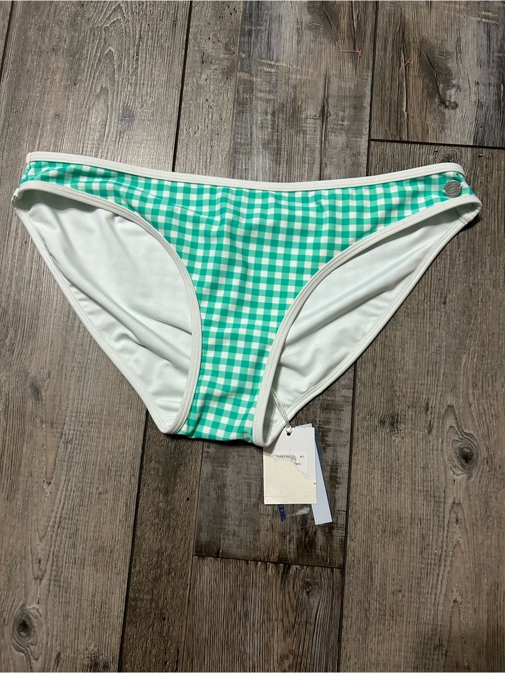 Southern Tide teal Green Gingham Bikini Bottom with White Trim plaid